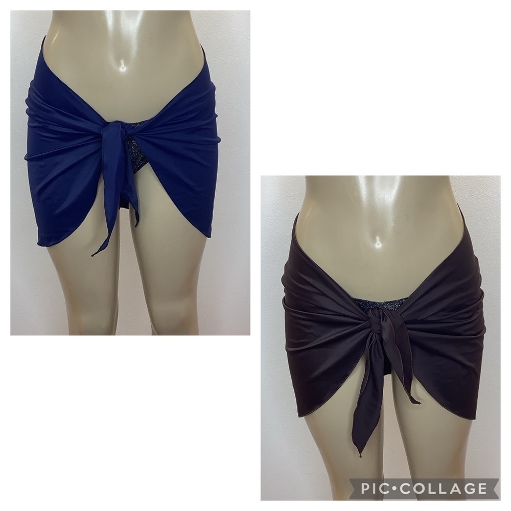 Zuliana Spandex Bundle of 2 Sarong Skirts. Blue and Brown. Made in USA. New